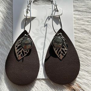 🛍️ 3 for $12 Hope earrings - thin faux leather with hope charm and leaf charm